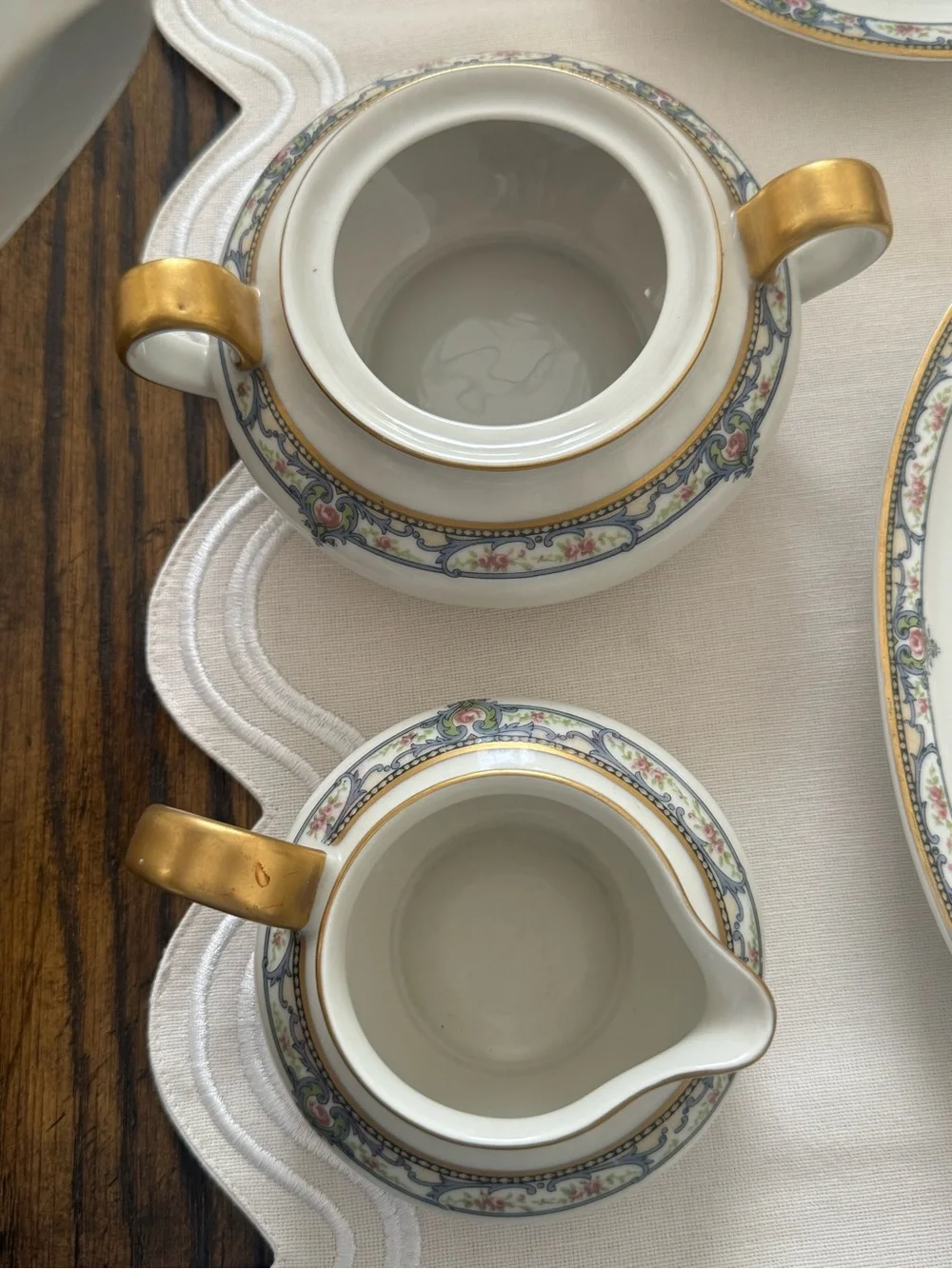 Haviland (Limoges) Troy, Pink Roses, Blue Scrolls:  set off 5 / hand  painted
